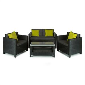 Blumfeldt Verona kerti bútor, ülőgarnitúra, 4 részes, polyrattan, fekete/szürke/zöld