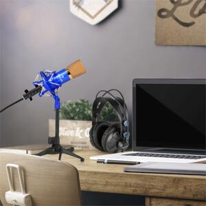 auna CM001BG V1 mikrofon szett, fejhallgató, kondenzátor mikrofon, USB adapter, állvány, kék