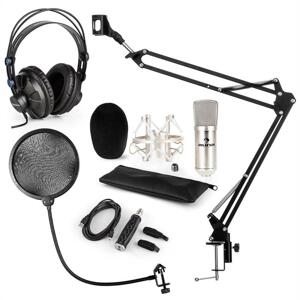 Auna CM001S mikrofon készlet V4 fülhallgató, kondenzátoros mikrofon, USB adapter, mikrofonkar, pop szűrő
